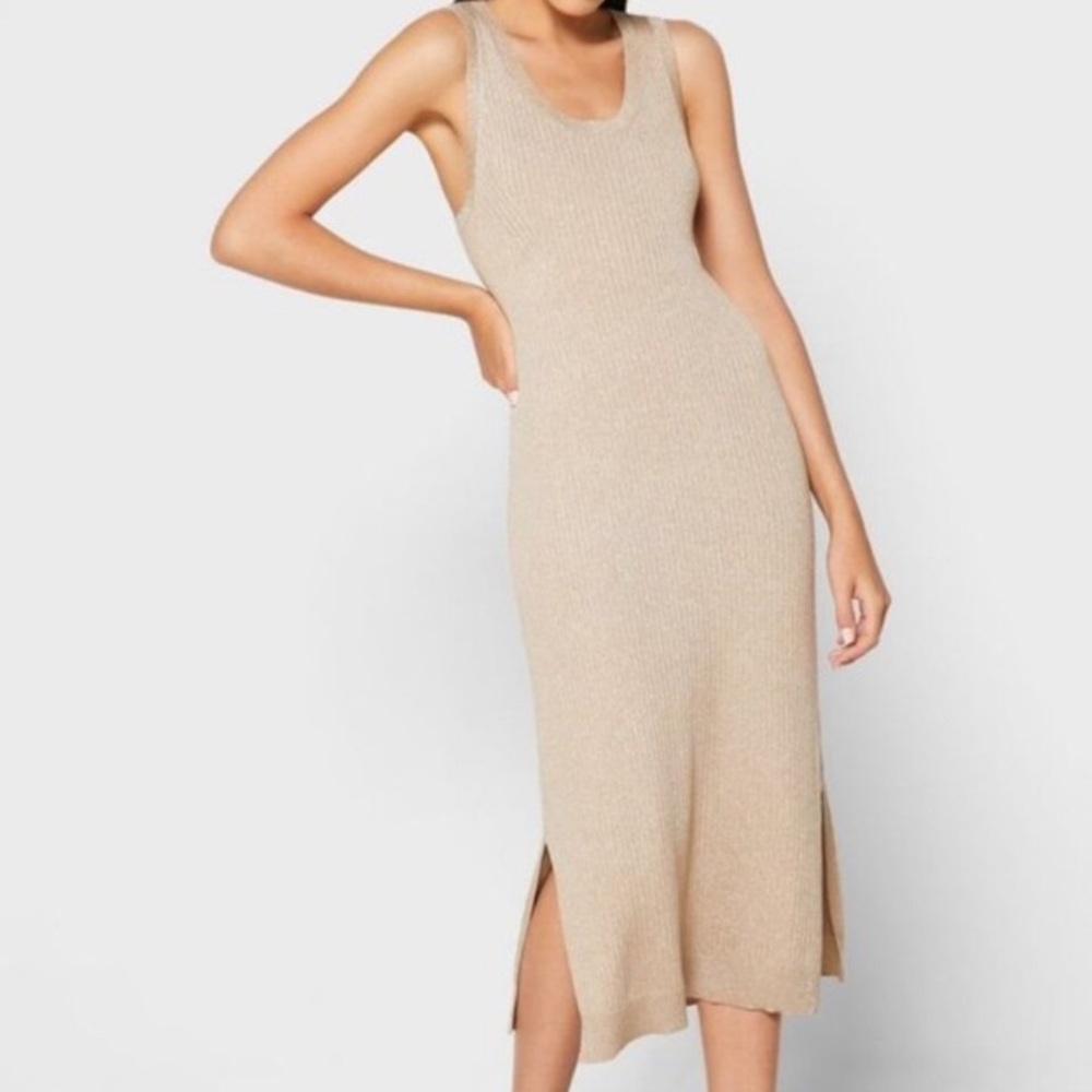 NEW Banana Republic Gold Metallic Scoop Neck Midi Sweater Dress